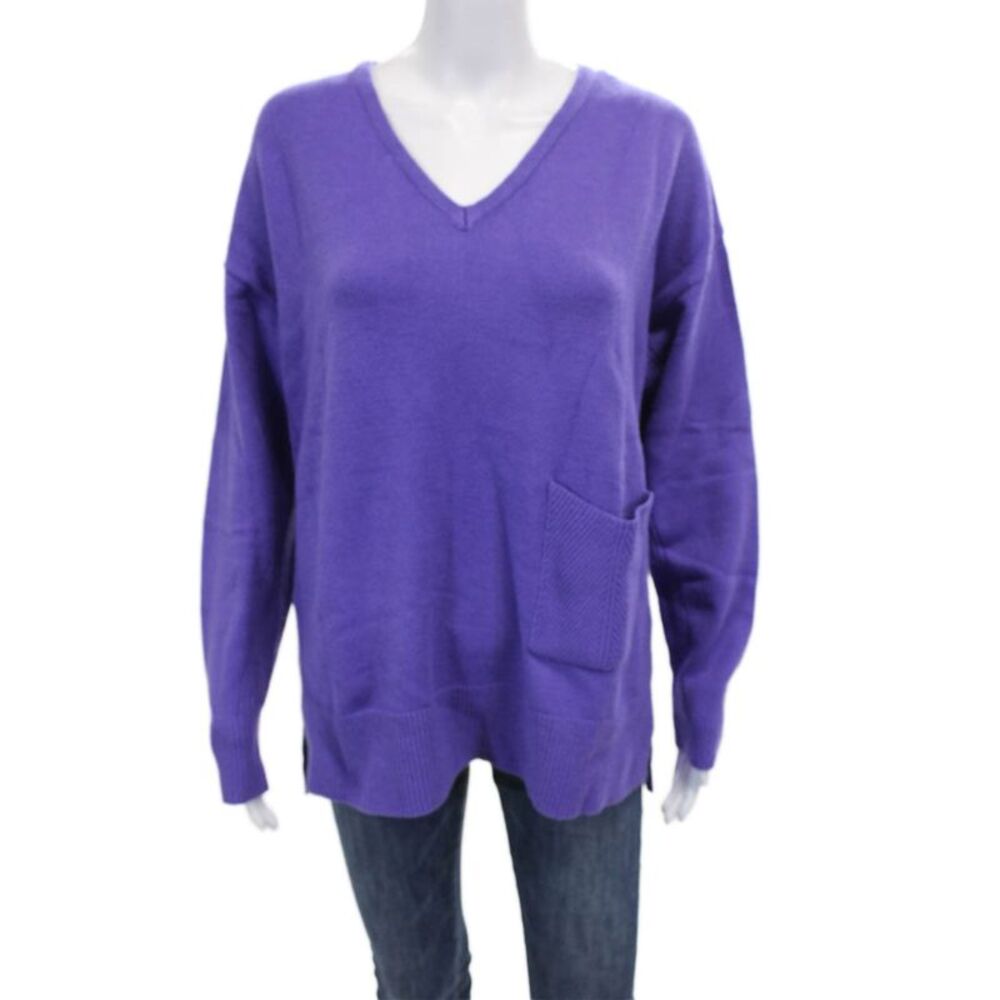 Renuar Women V-Neck Pullover Sweater Purple Long Sleeve Viscose Size M